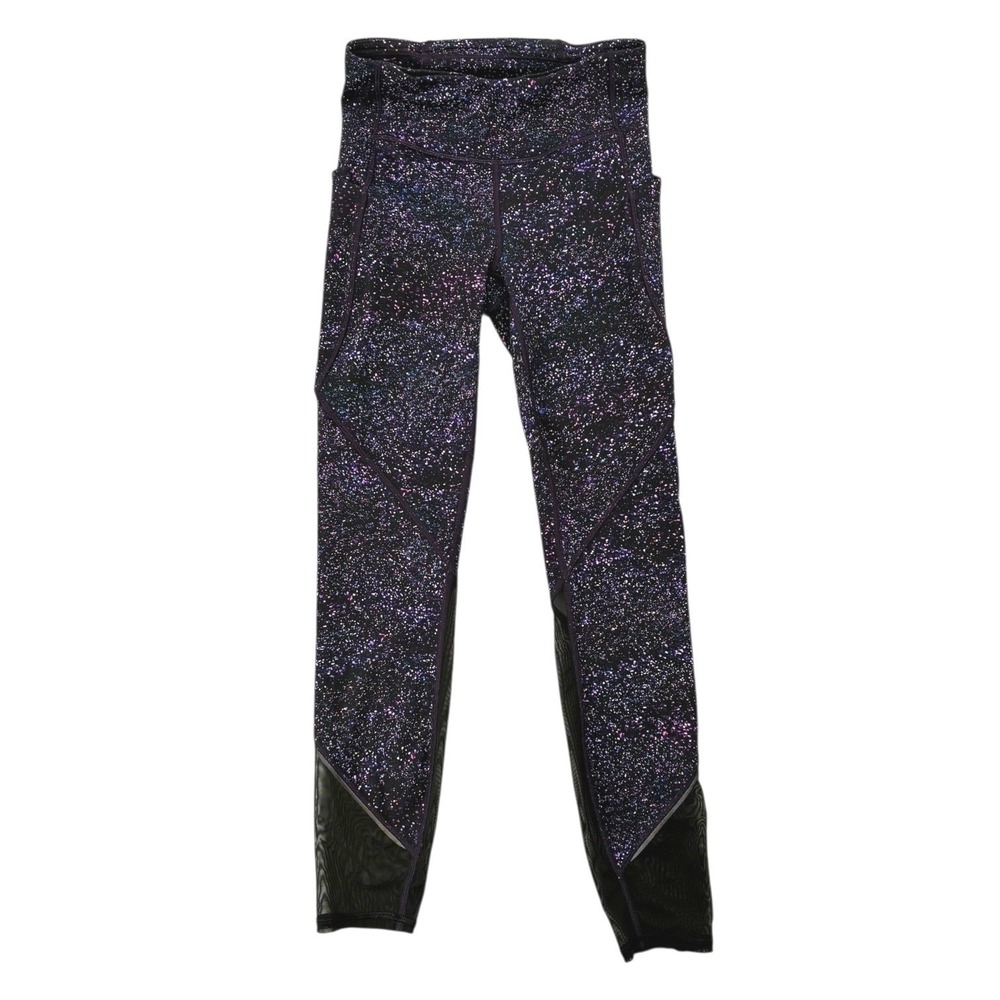 Lululemon Size 2 Galaxy‎ Speckle Leggings Mesh Calf Panels Side Pockets